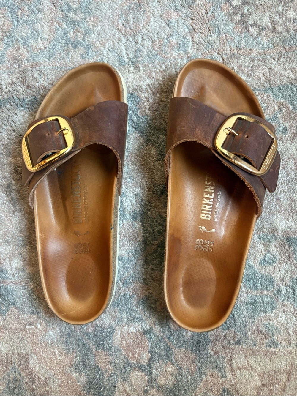 Birkenstock Madrid Single Strap Sandals in Brown with Gold Buckle size 38